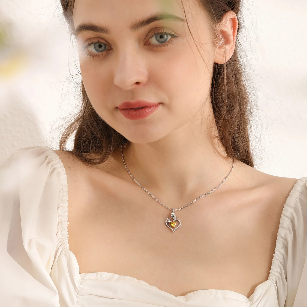925 Sterling Silver Birthstone Necklace Rose Flower Heart Pendant Jewelry Christmas Valentines Mother'S Day Gifts for Women Mom Wife/Lover