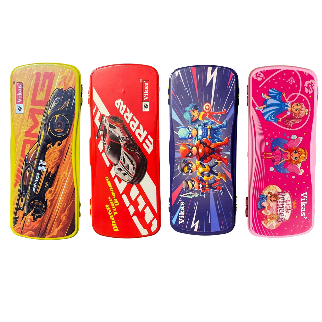 Vikas Maxo Pencil Box Pack of 4 Large Plastic Boxes for kids